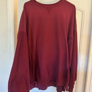 aerie Burgundy Textured Crewneck Sweatshirt